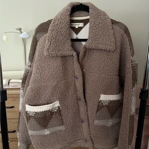 BLANKNYC Taupe Shearling Jacket with Geometric Design
